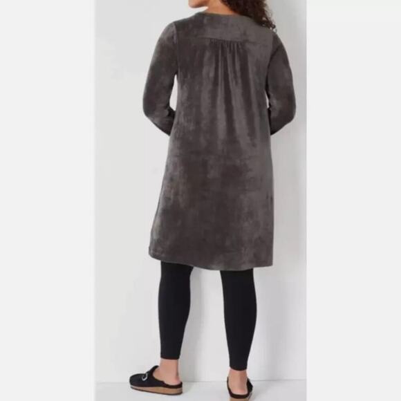 J Jill Pure Jill Velour A Line Dress V Neck Front Pockets Crushed Gray Size M - Picture 2 of 14